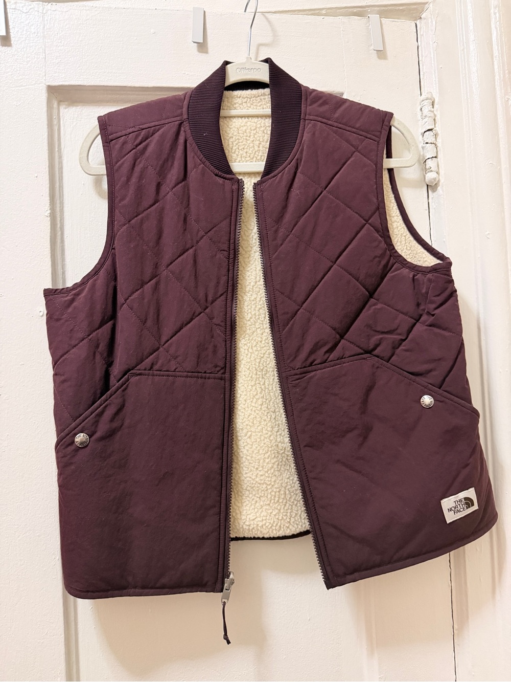 The North Face Women's Quilted Vest in Plum with Sherpa Lining